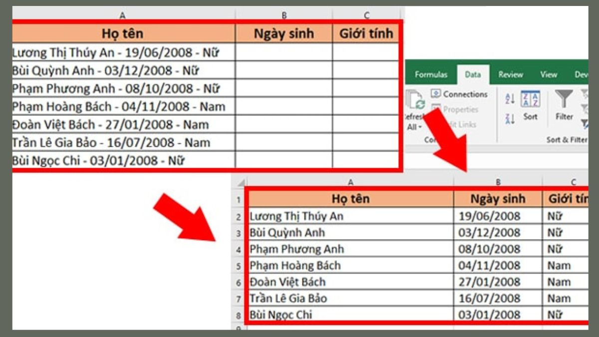 Mẹo giúp tách cột trong Excel chính xác hơn