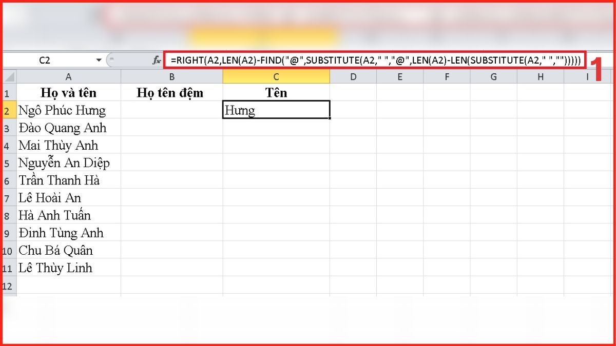 Cách tách ô trong Excel bằng hàm Bước 1