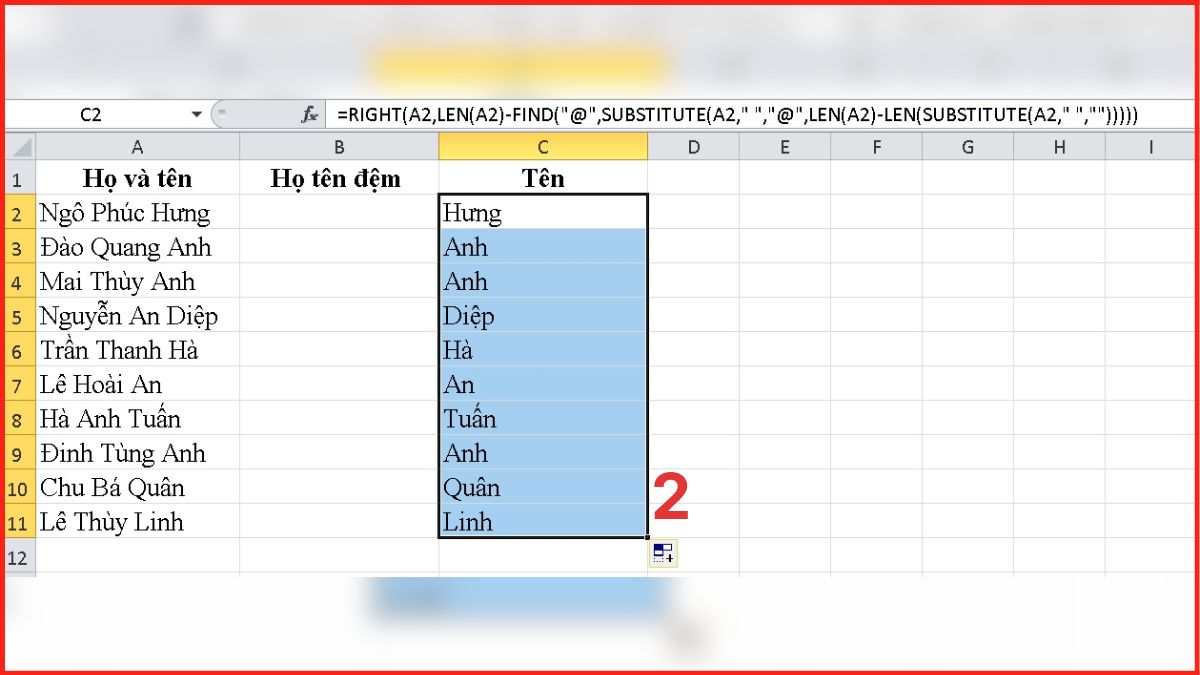 Cách tách ô trong Excel bằng hàm Bước 2