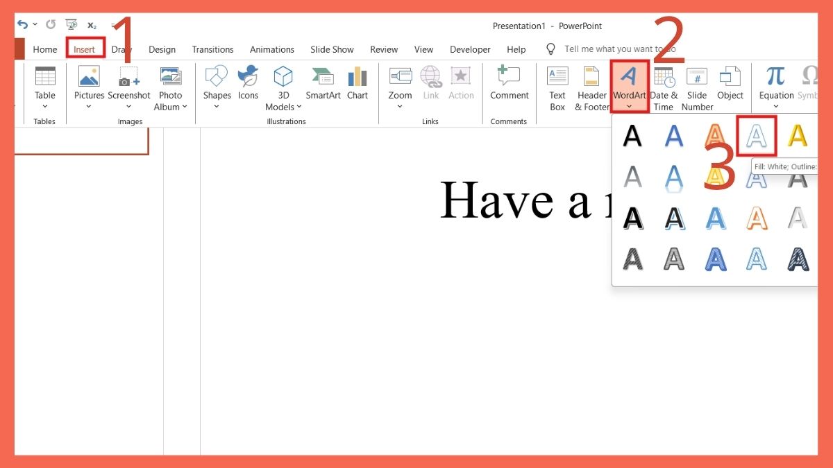 Cách tạo chữ uốn lượn trong PowerPoint bằng WordArt: Bước 1
