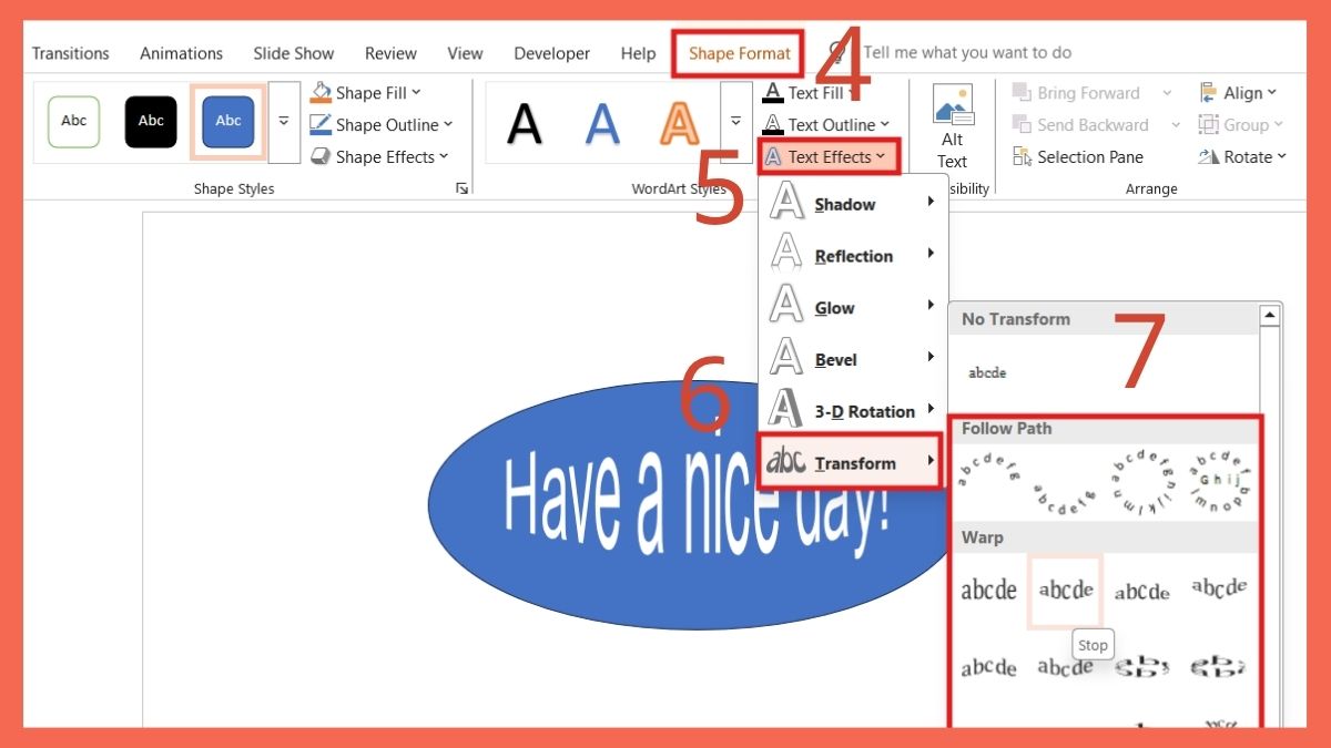 Cách tạo chữ uốn lượn trong PowerPoint bằng Shape: Bước 2