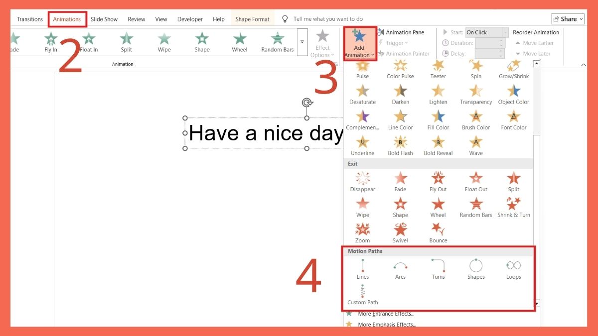 Cách tạo chữ uốn lượn trong PowerPoint bằng Animation: Bước 2