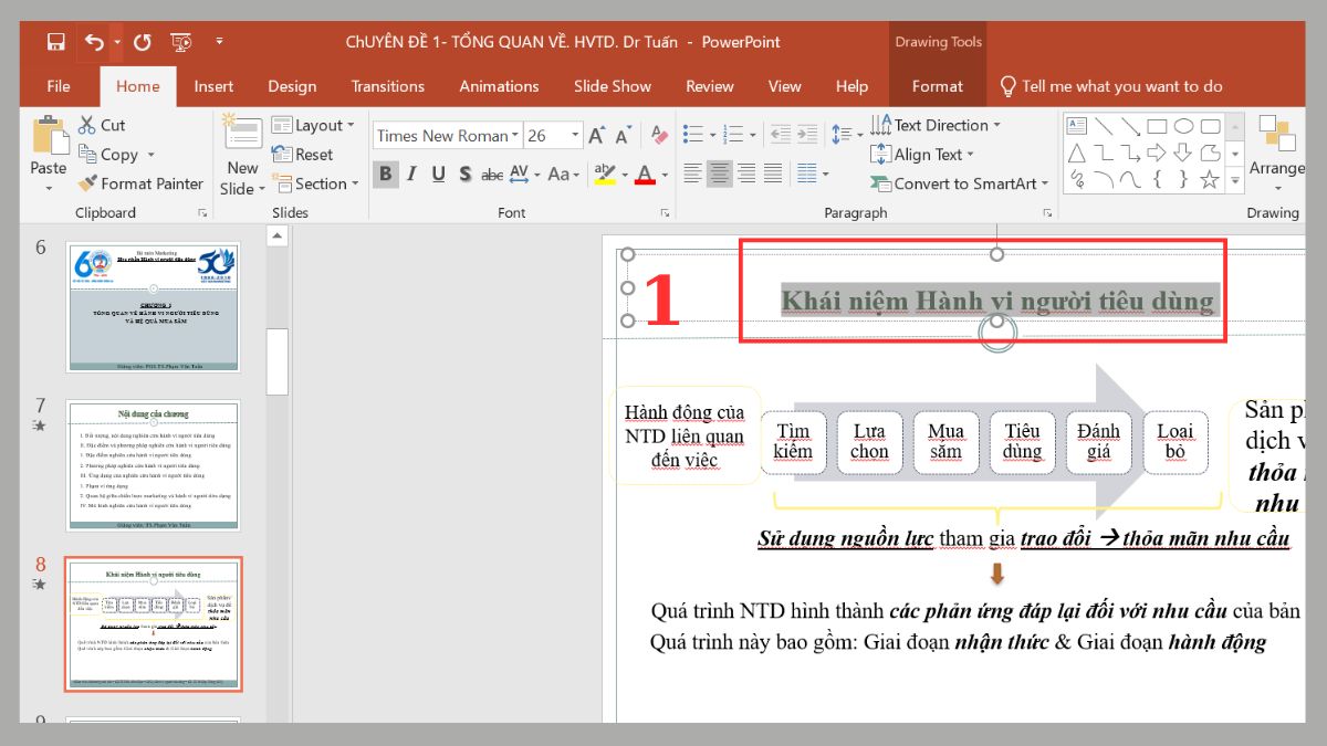 Tạo hiệu ứng chạy chữ trong Powerpoint theo hướng di chuyển Bước 1