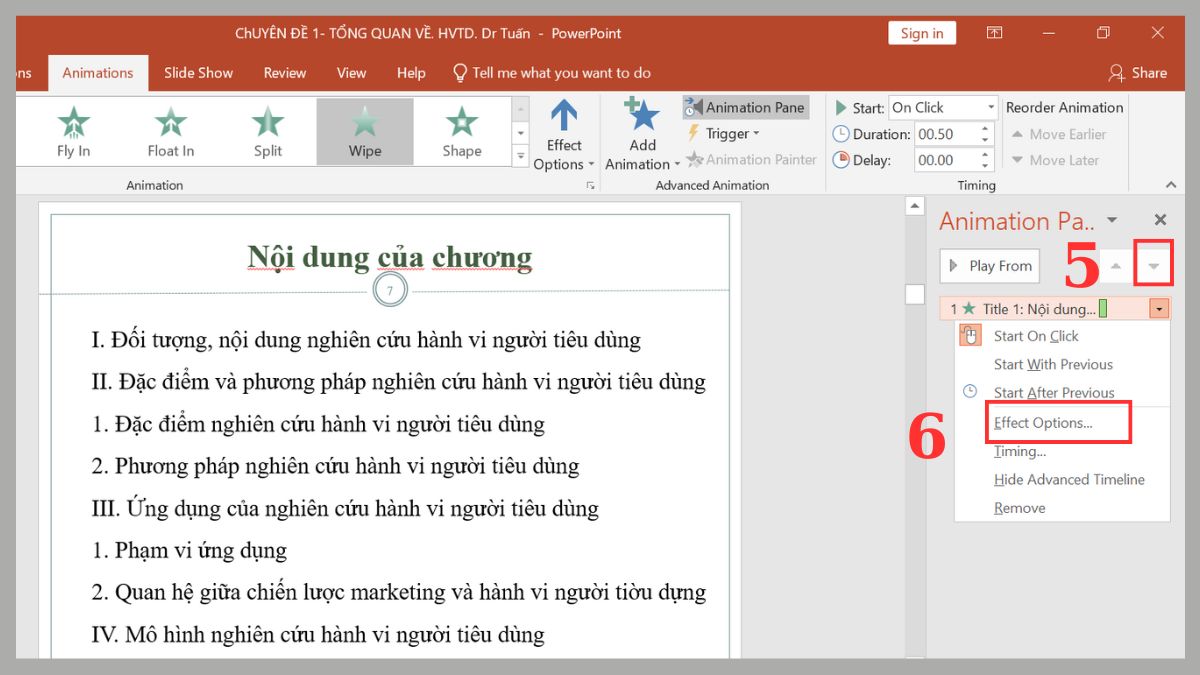 Cách tạo hiệu ứng chạy từng chữ trong PowerPoint Bước 4b