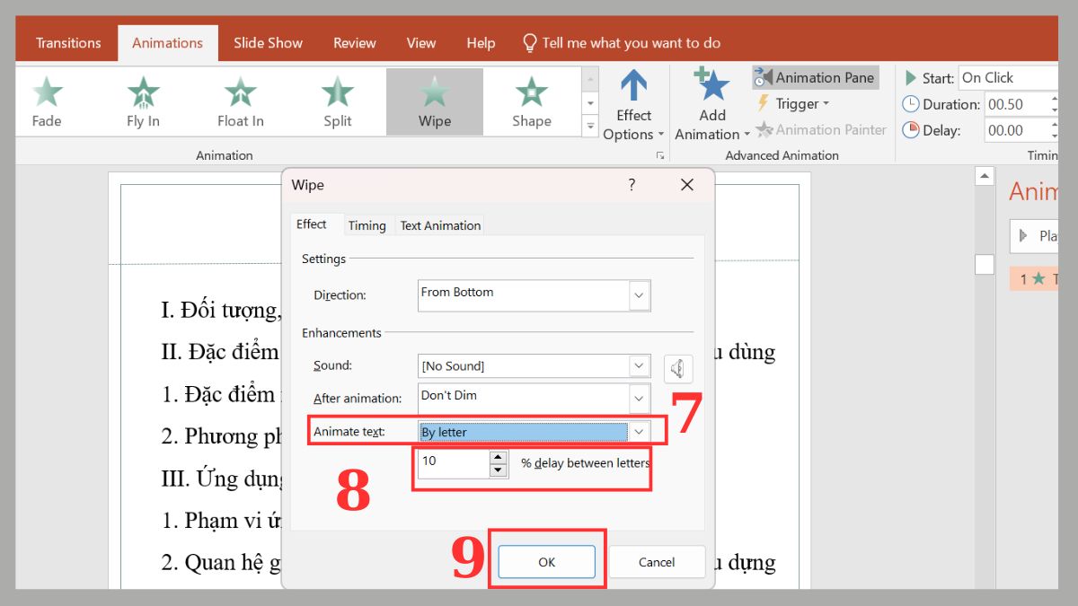 Cách tạo hiệu ứng chạy từng chữ trong PowerPoint Bước 4c