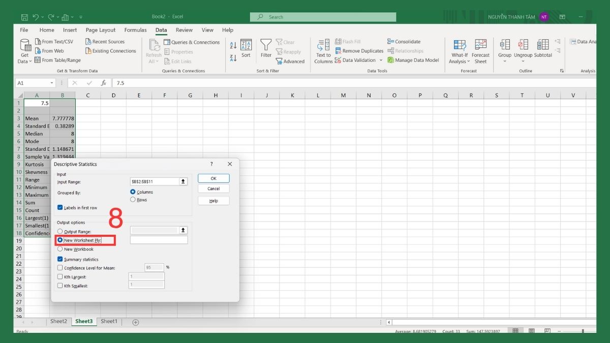 Thống kê mô tả trong Excel bằng Data Analysis ToolPak Bước 4