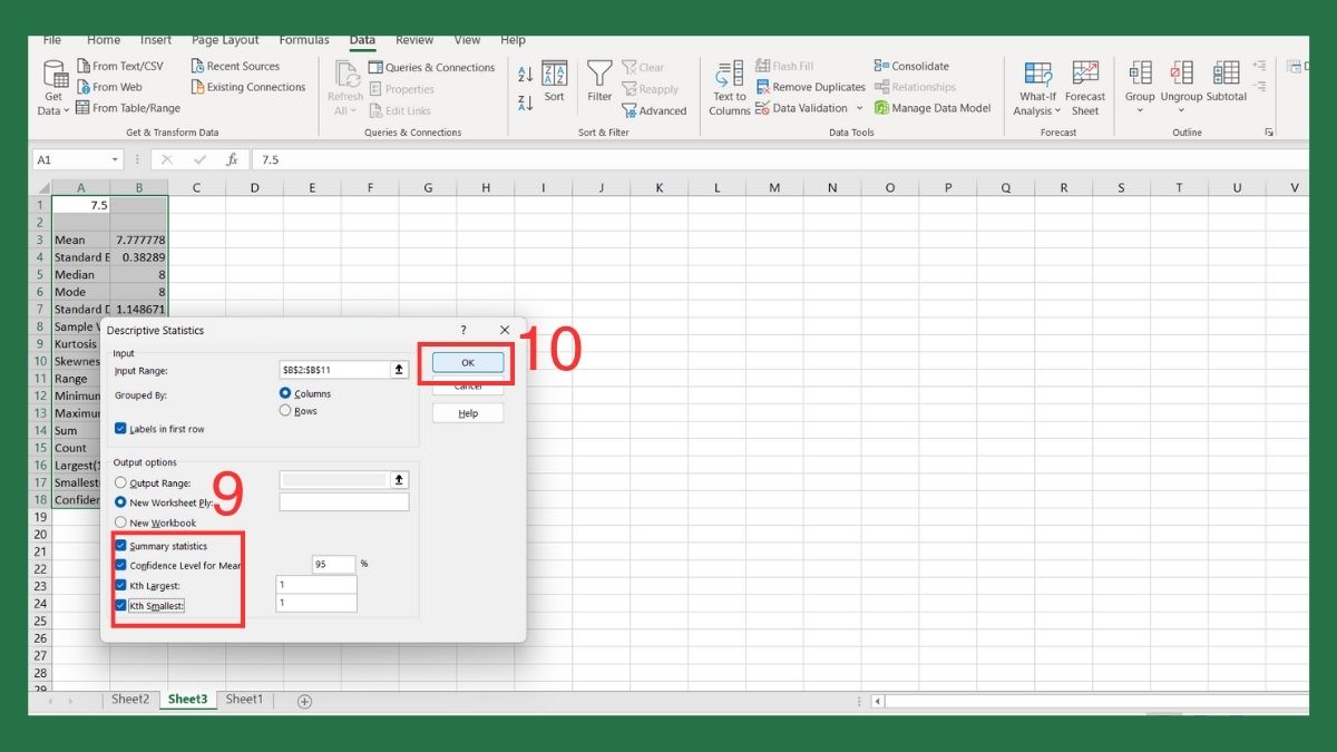 Thống kê mô tả trong Excel bằng Data Analysis ToolPak Bước 5