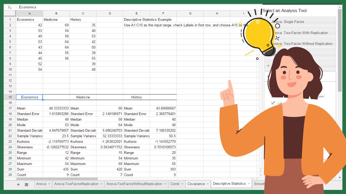 Mẹo giúp sử dụng thống kê mô tả trong Excel
