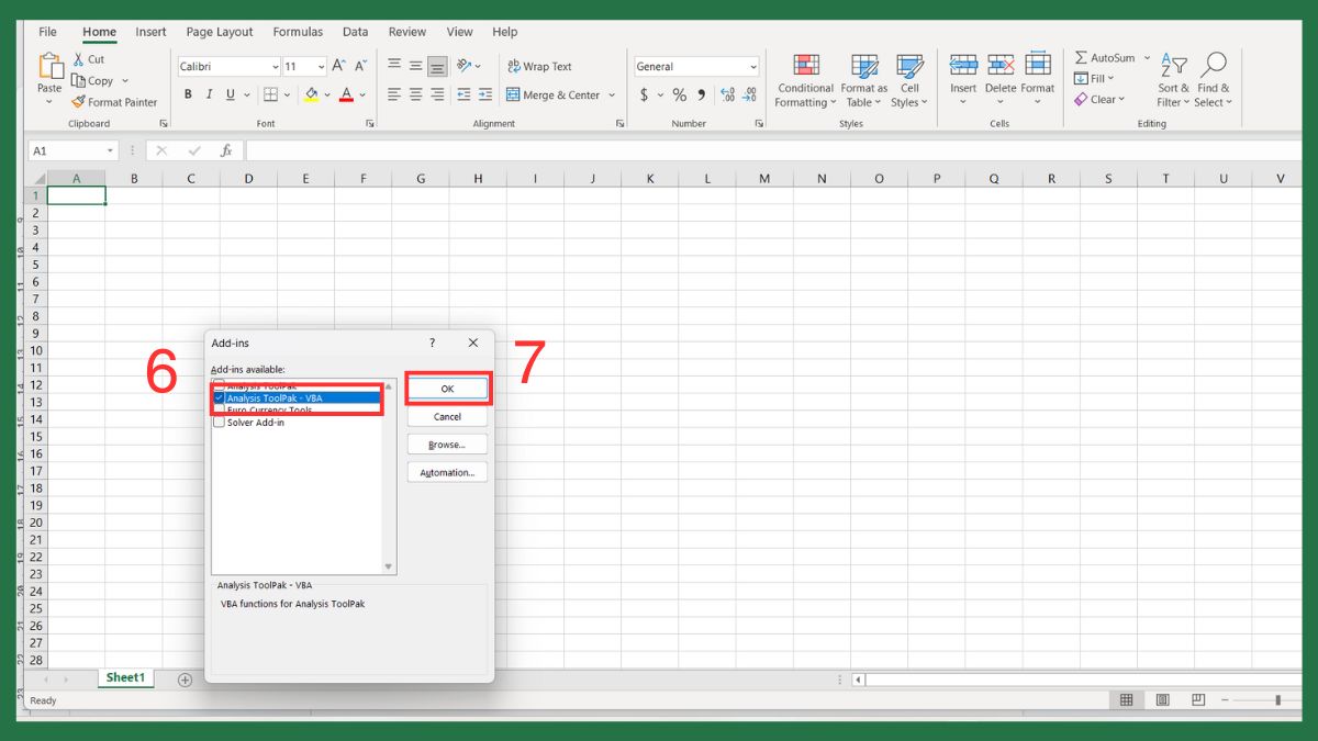Bật tính năng thống kê mô tả trong Excel Bước 4