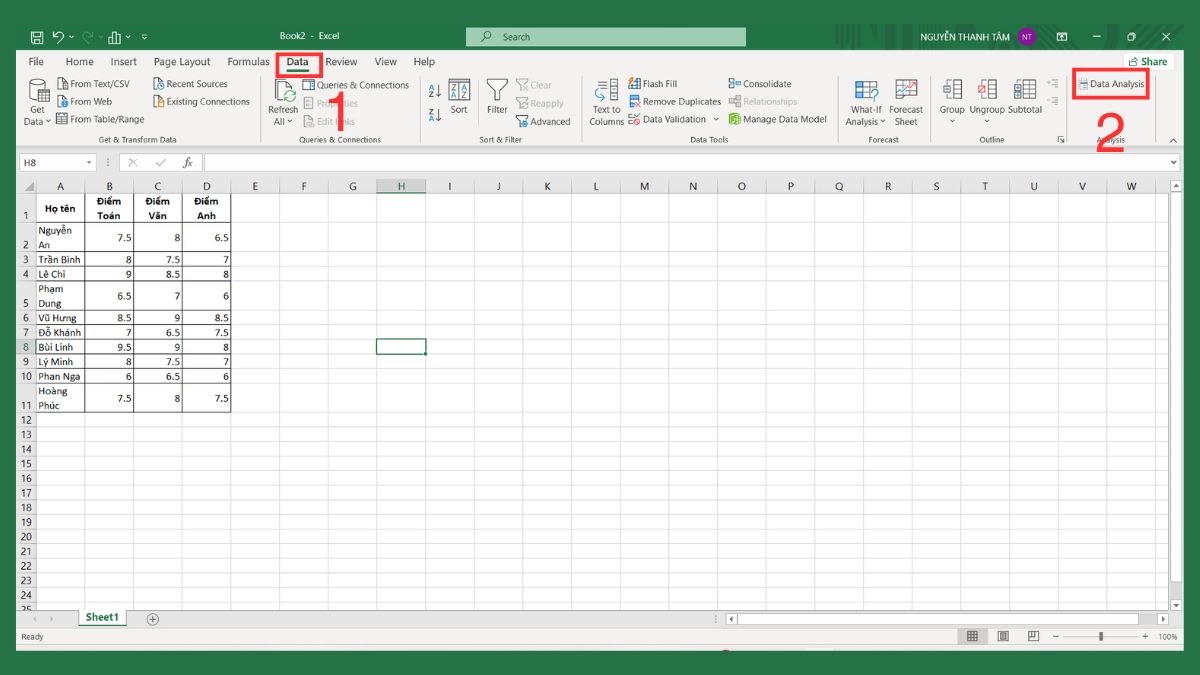 Thống kê mô tả trong Excel bằng Data Analysis ToolPak Bước 1