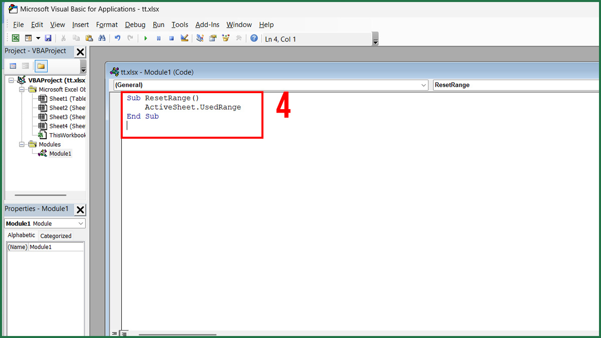 Sửa khi thanh cuộn trong Excel quá dài - reset vùng dữ liệu bước 1