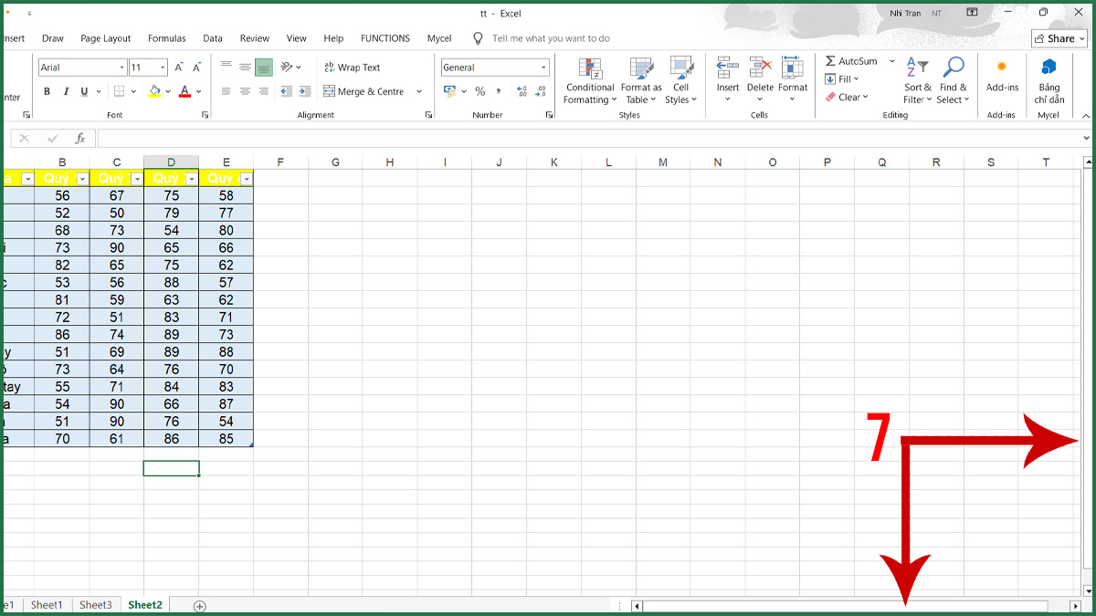 Sửa khi thanh cuộn trong Excel quá dài - reset vùng dữ liệu bước 4