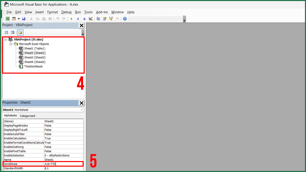 Sửa khi thanh cuộn trong Excel quá dài - xóa giới hạn cuộn bước 2