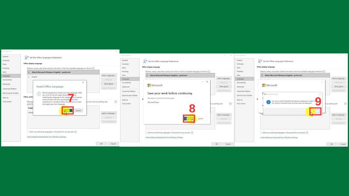 Cách thay đổi ngôn ngữ trong Excel Bước 5
