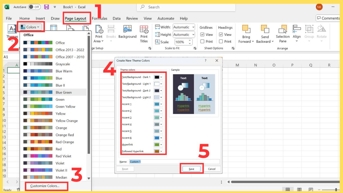 Cách đổi màu chủ đề (Theme Color) cho workbook