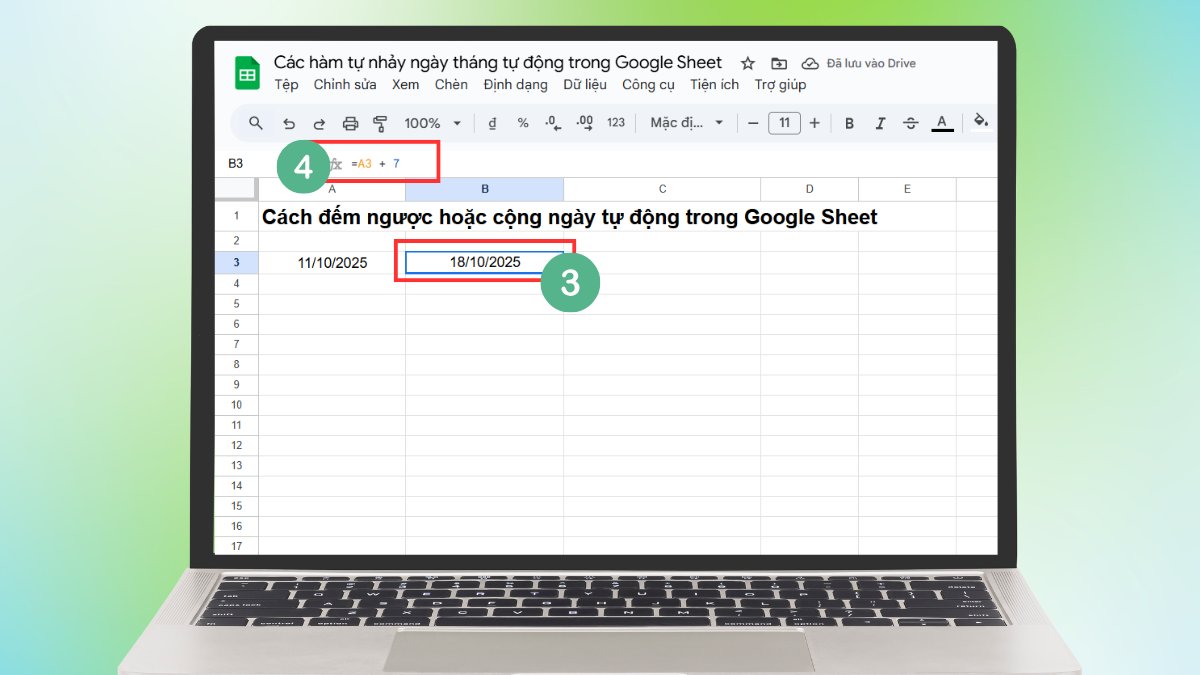Tự nhảy ngày tháng trong google sheet: Đến ngược hoặc cộng ngày tự động Bước 2