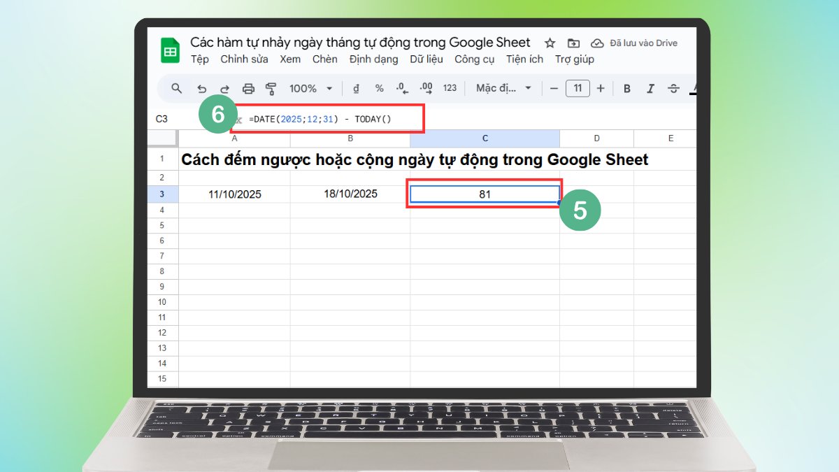 Tự nhảy ngày tháng trong google sheet: Đến ngược hoặc cộng ngày tự động Bước 3