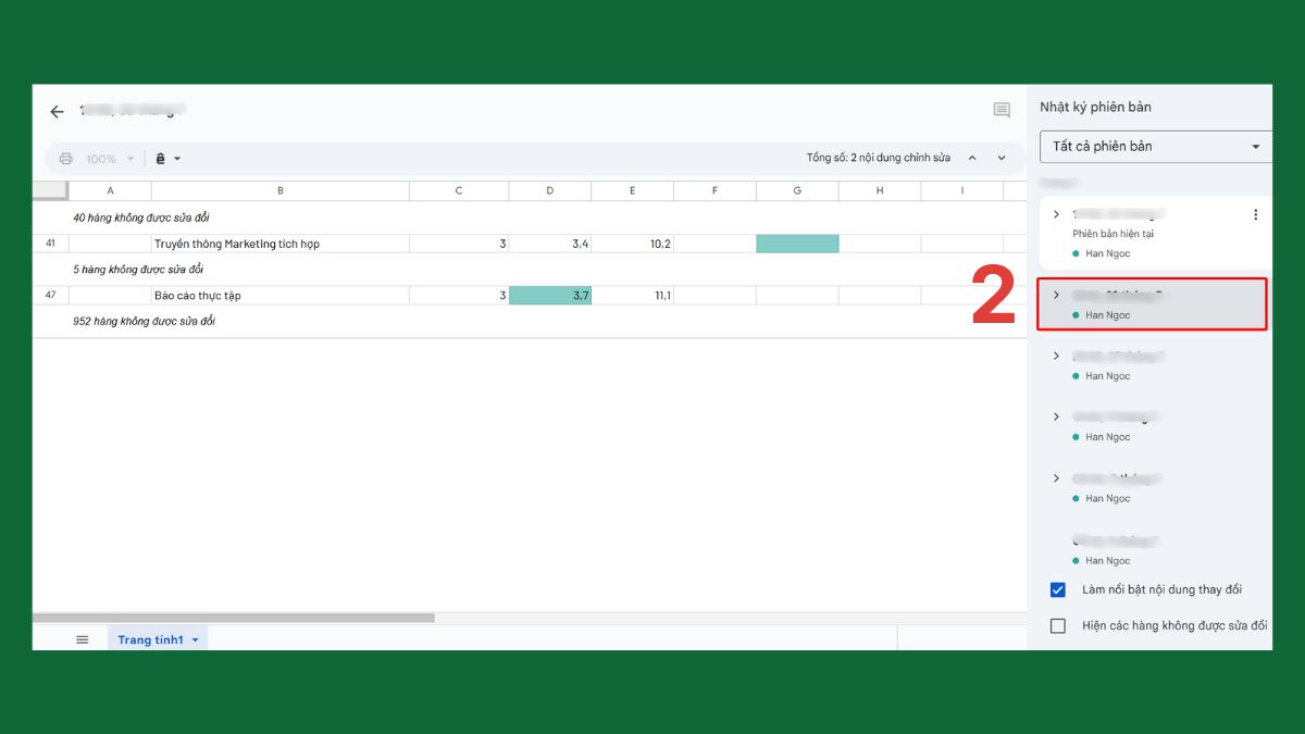 Cách xem lịch sử chỉnh sửa Google Sheet trên máy tính Bước 2
