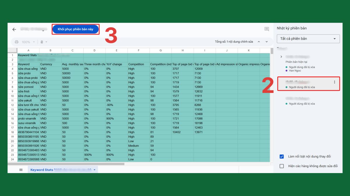 Xem lịch sử chỉnh sửa Google Sheet và khôi phục dữ liệu Bước 2
