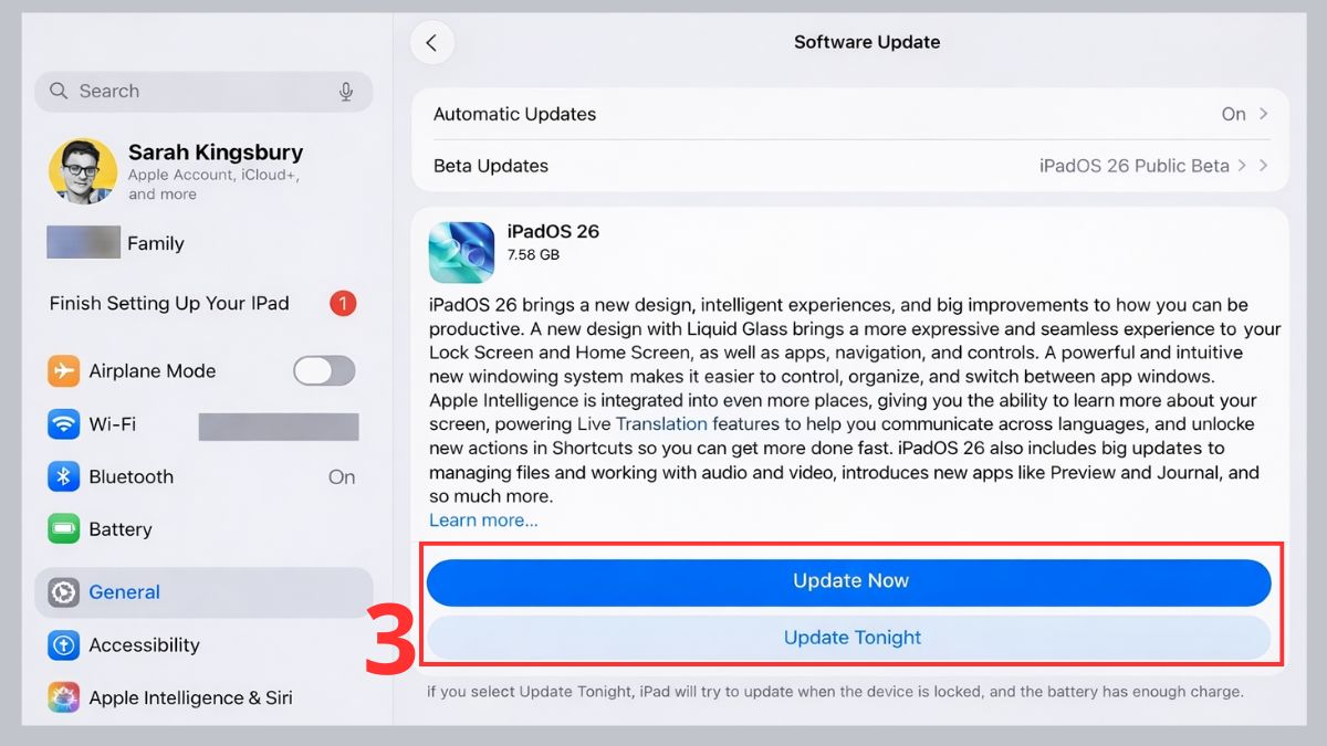 Sửa bàn phím iPad bị thu nhỏ: Cập nhật iPadOS bước 3