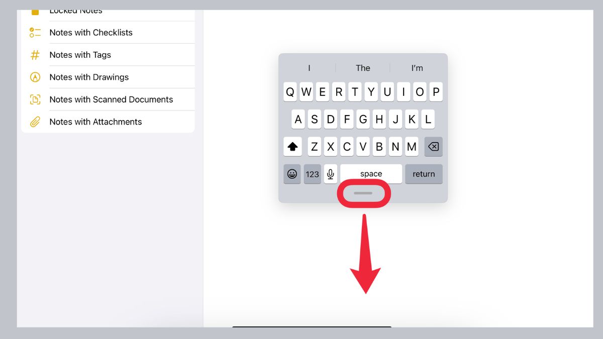 Chỉnh nhanh bàn phím iPad bị thu nhỏ trực tiếp trên màn hình: Thao tác kéo
