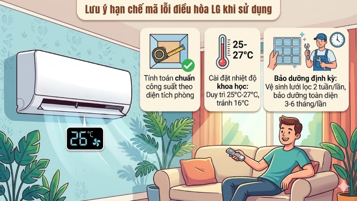 Lưu ý hạn chế mã lỗi điều hòa LG khi sử dụng