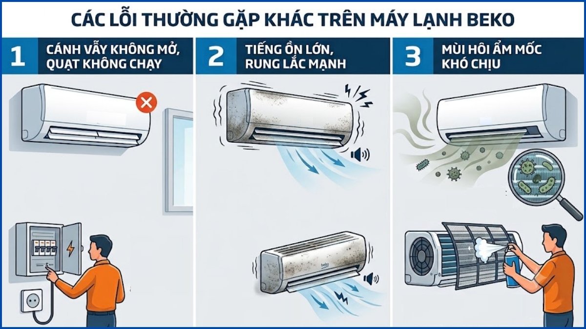 Một số mã lỗi máy lạnh Beko khác thường gặp khác