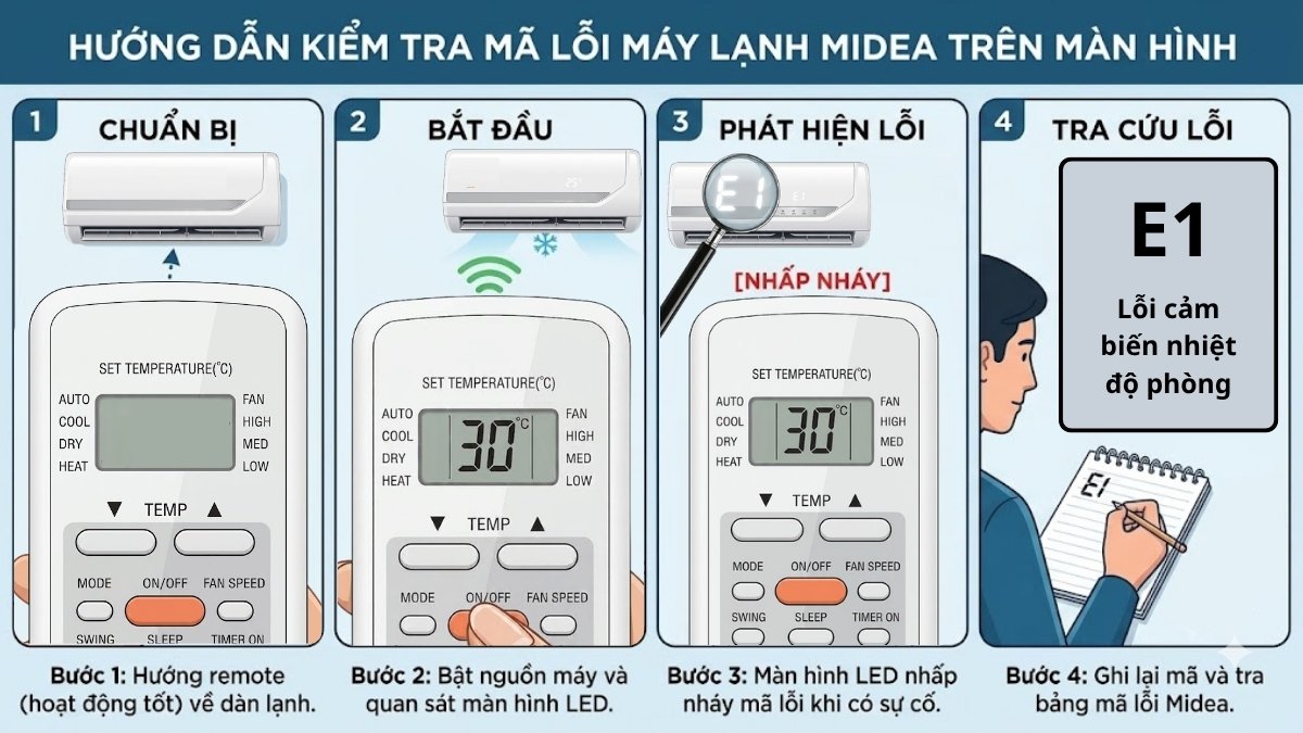 Cách nhận biết mã lỗi máy lạnh Midea