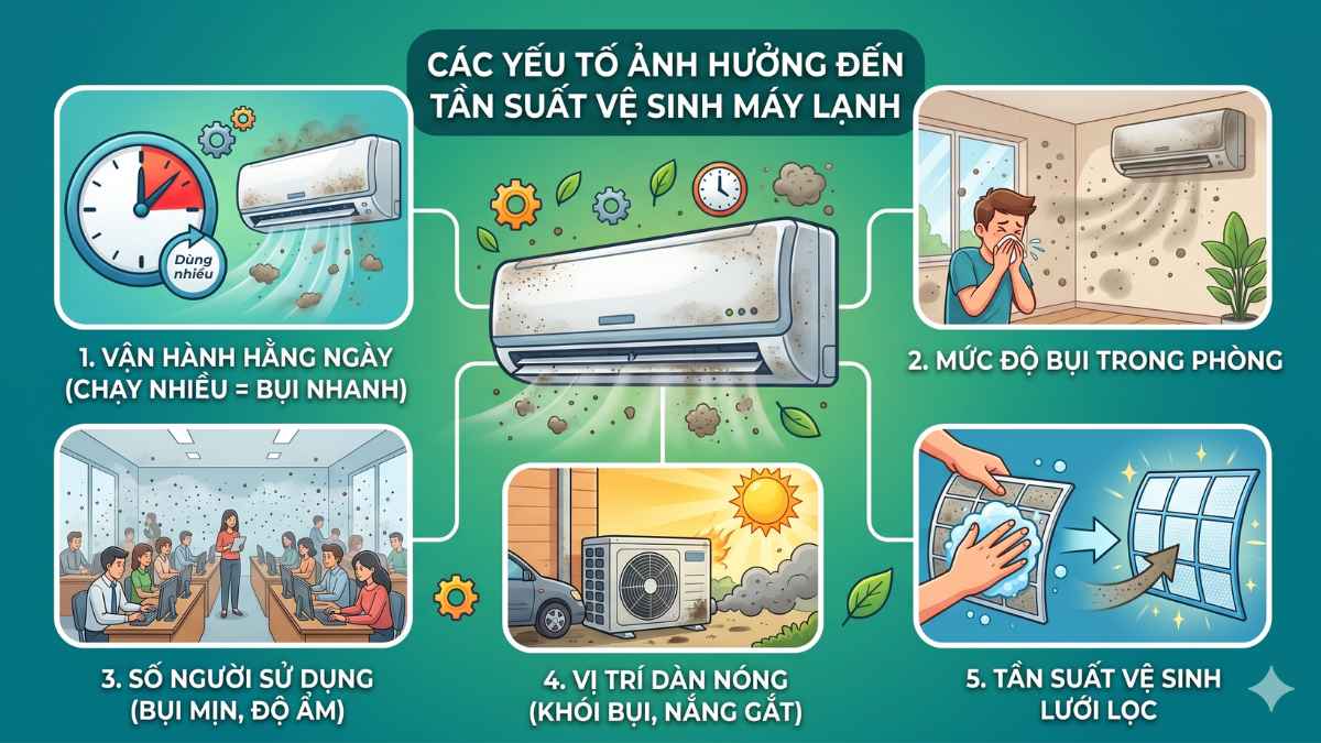 Các yếu tố ảnh hưởng đến tần suất vệ sinh máy lạnh