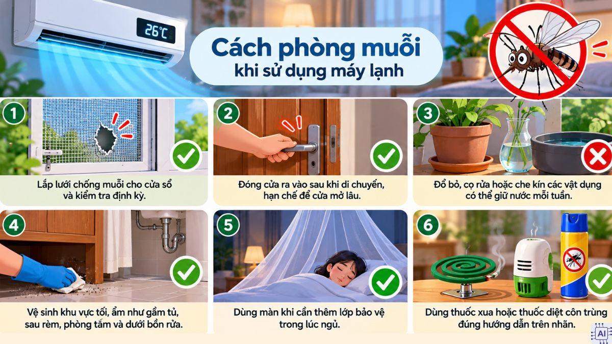 Cách phòng muỗi khi sử dụng máy lạnh