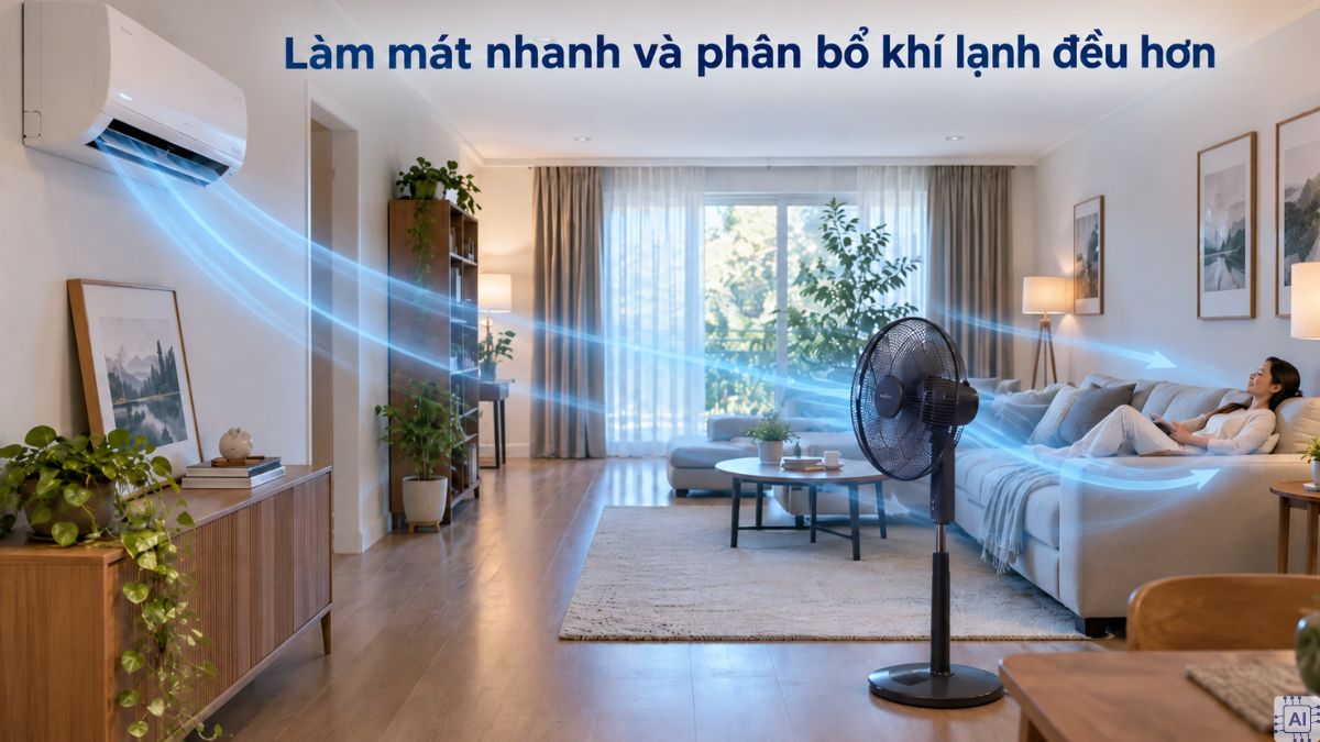 Lợi ích khi bật quạt cùng máy lạnh