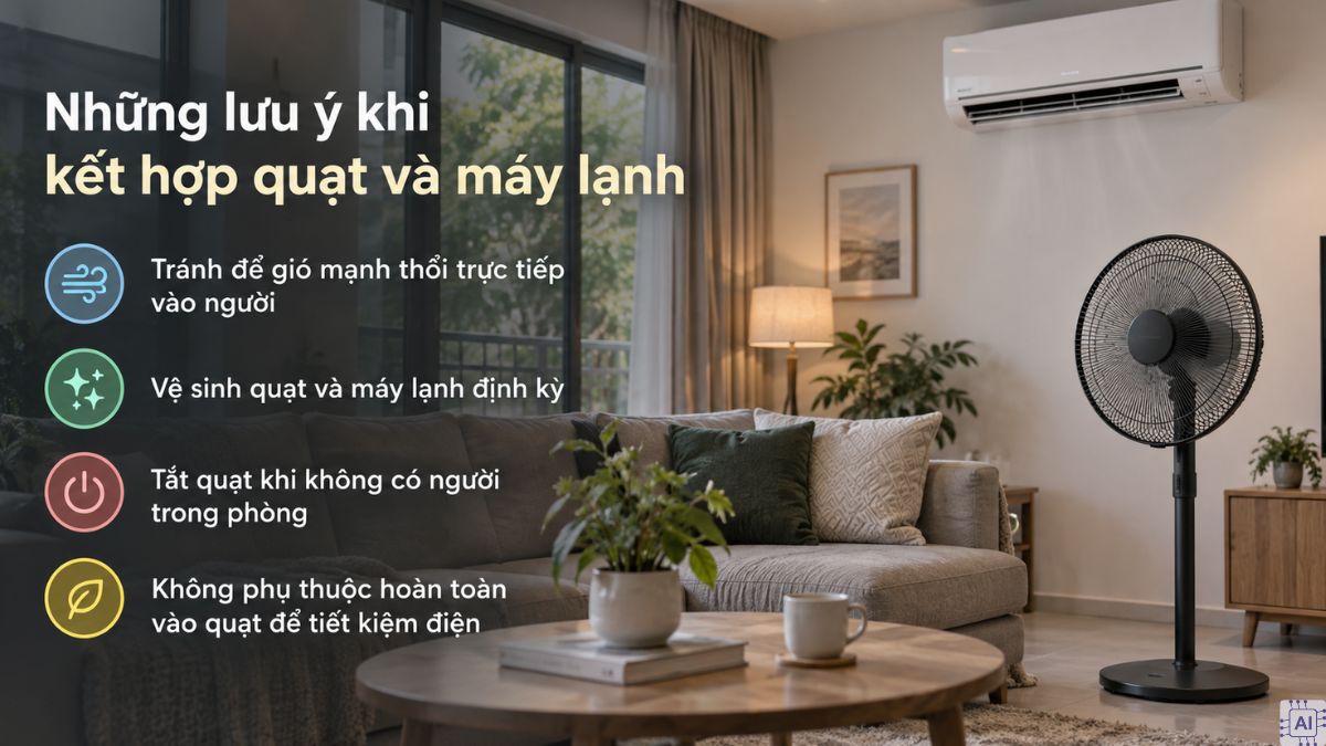 Những lưu ý khi kết hợp quạt và máy lạnh