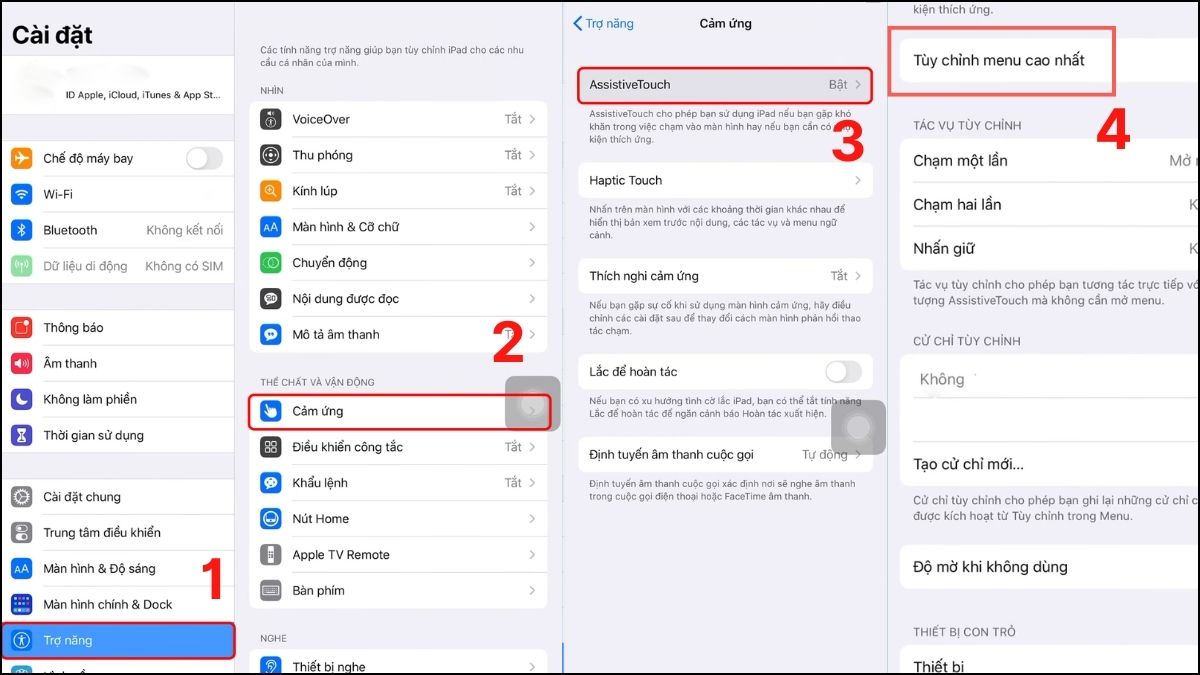 Thêm, xóa chức năng trong nút Home ảo trên iPad bước 1