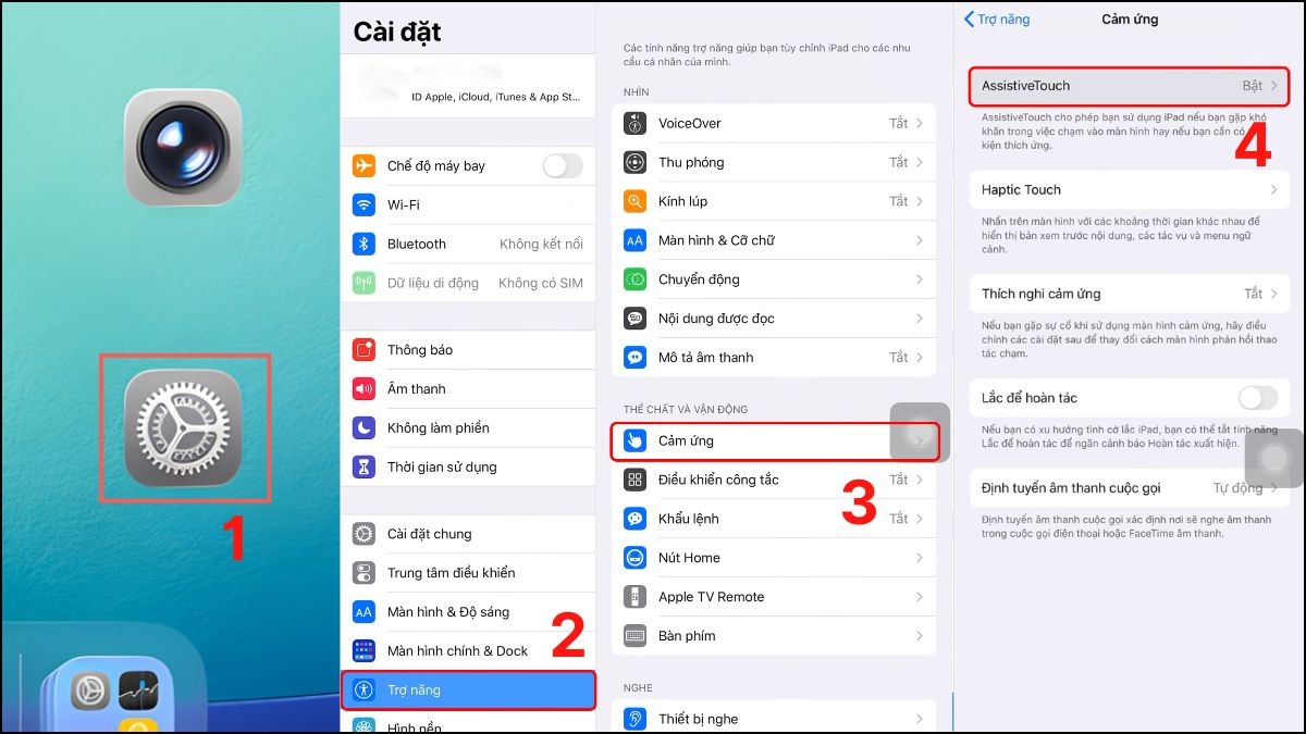 Tùy chỉnh thao tác chạm nút home ảo trên iPad bước 1