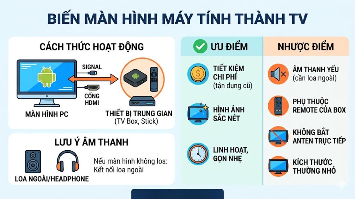 Biến màn hình máy tính thành tivi là gì?