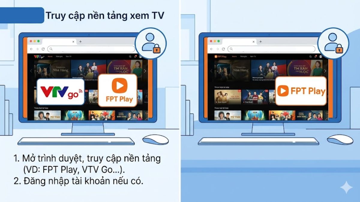 cách biến màn hình máy tính thành tivi: Xem tivi trực tuyến