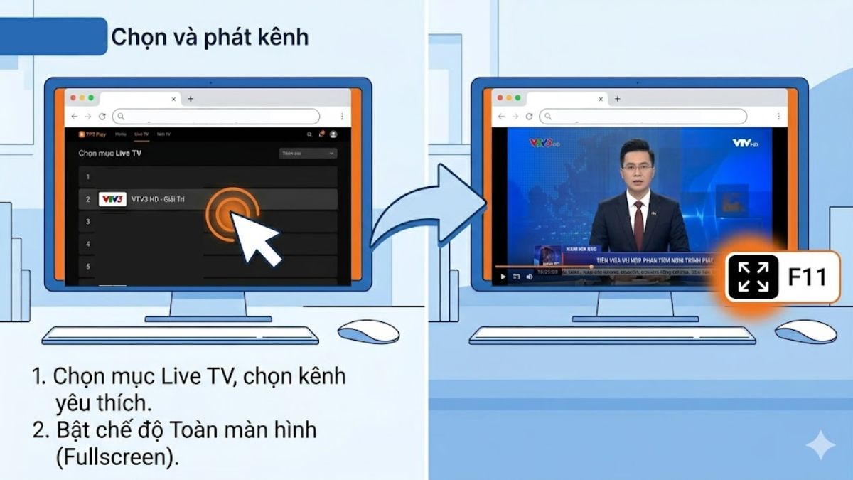 cách biến màn hình máy tính thành tivi: Xem tivi trực tuyến