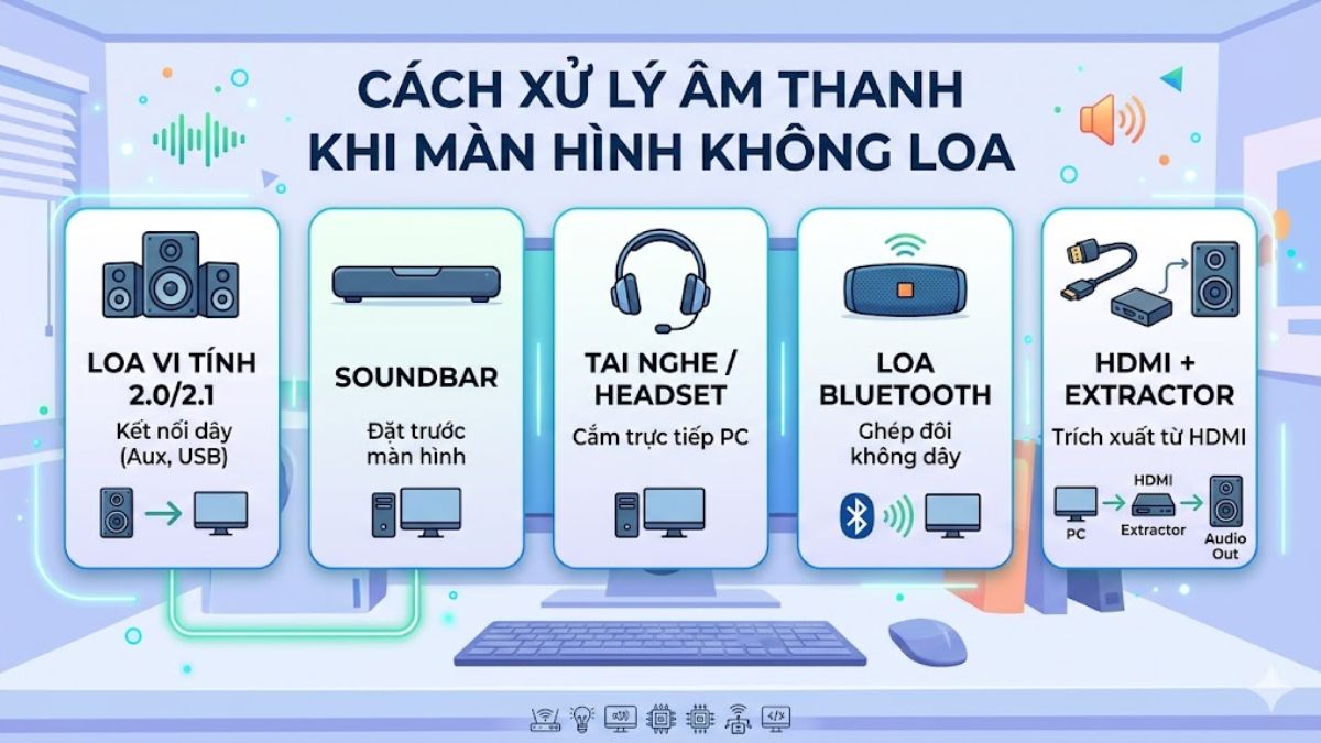 Cách xử lý âm thanh khi màn hình máy tính không có loa