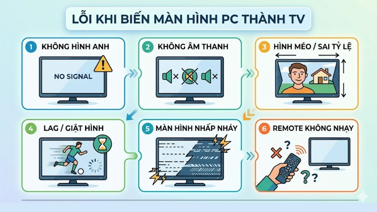 Lỗi thường gặp khi biến màn hình máy tính thành tivi