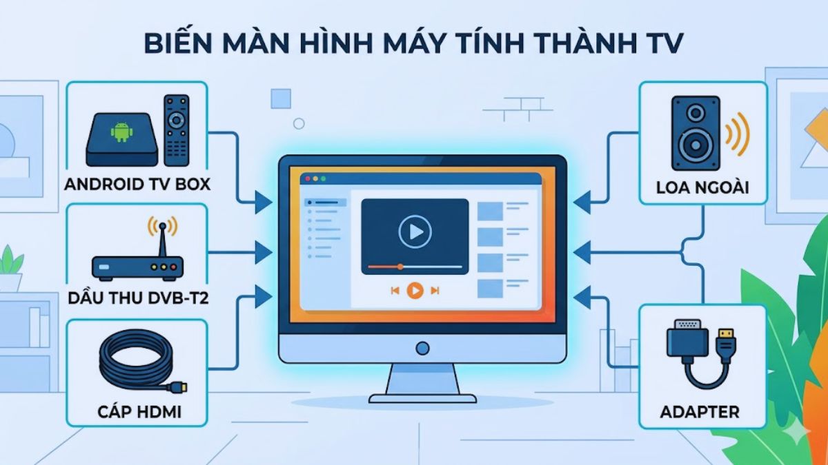 Các thiết bị cần thiết để biến màn hình máy tính thành tivi