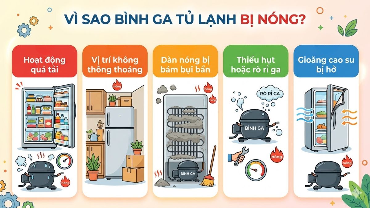 Nguyên nhân bình ga tủ lạnh bị nóng