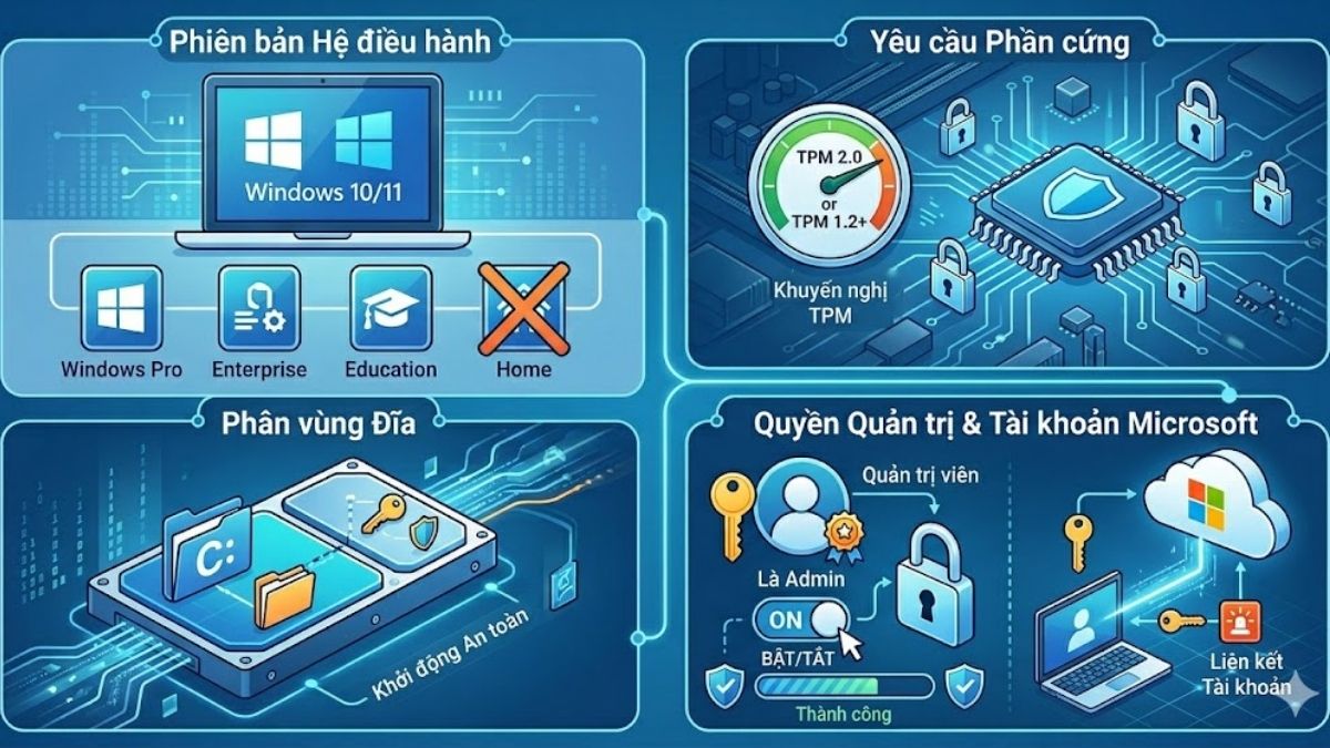 Điều kiện để sử dụng BitLocker trên Windows