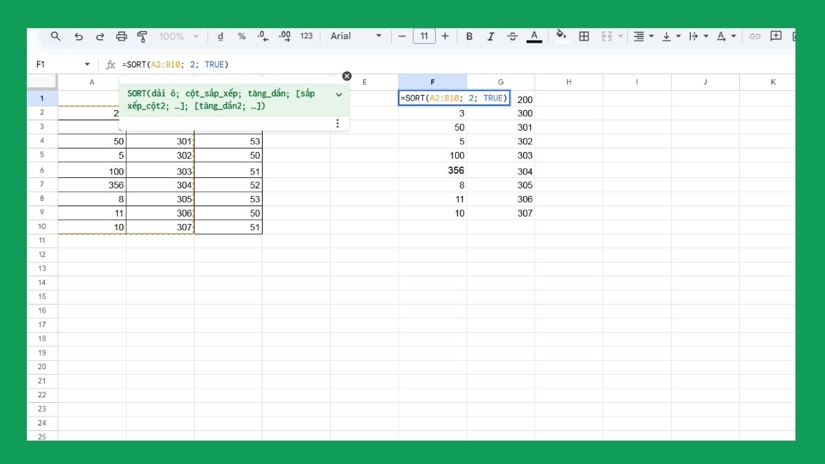 Các hàm trong Google Sheet: Hàm SORT