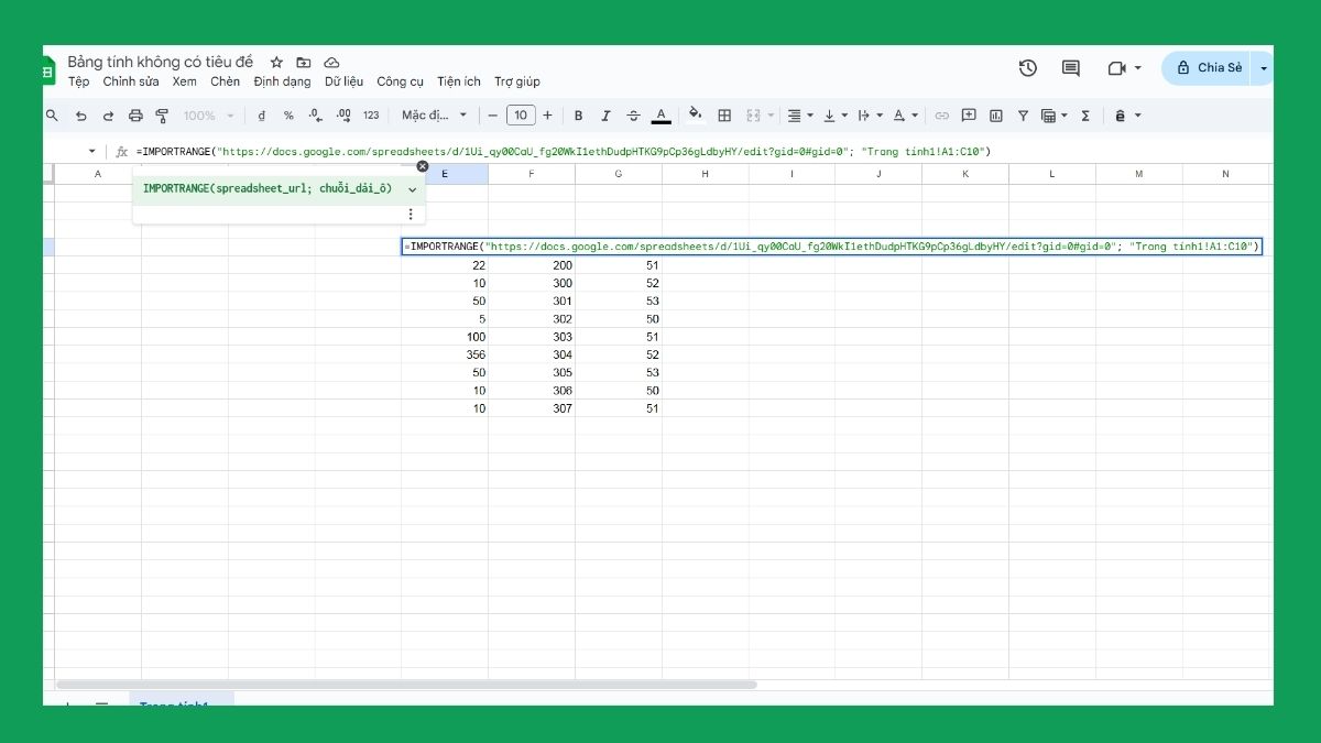 Các hàm trong Google Sheet: Hàm IMPORTRANGE