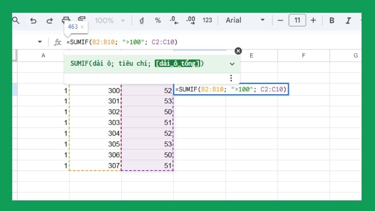 Hàm SUMIF trong Google Sheet
