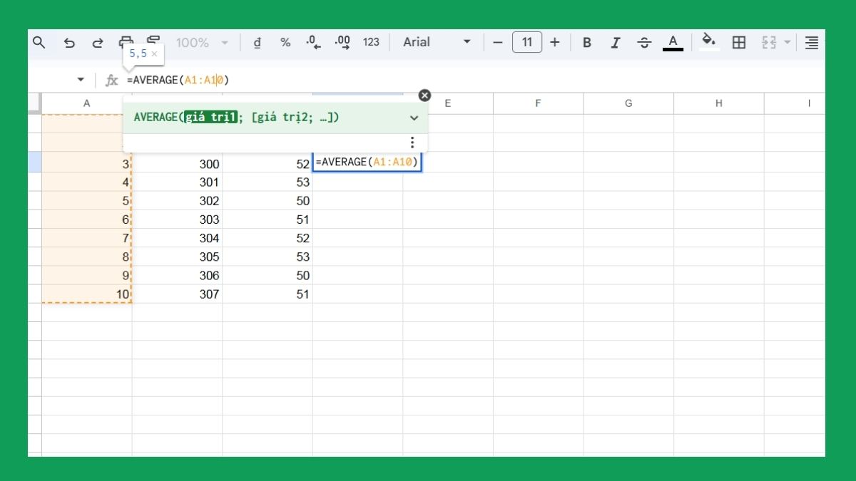 Các hàm trong Google Sheet - Hàm AVERAGE