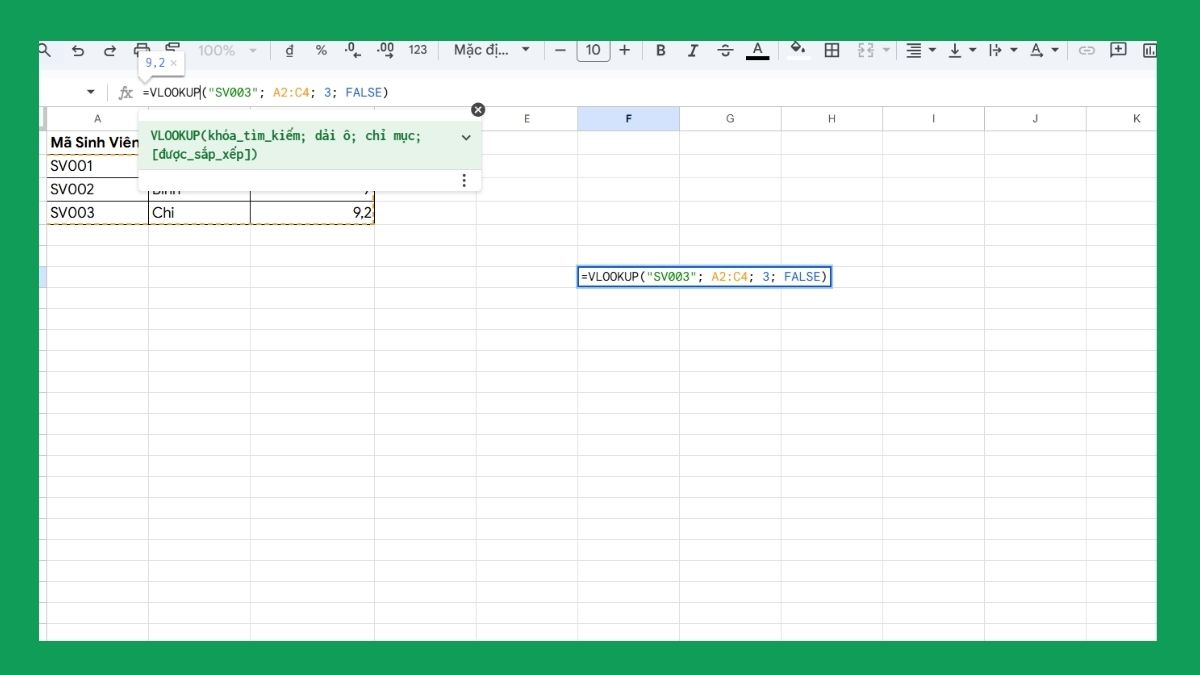 Các hàm trong Google Sheet: Hàm VLOOKUP