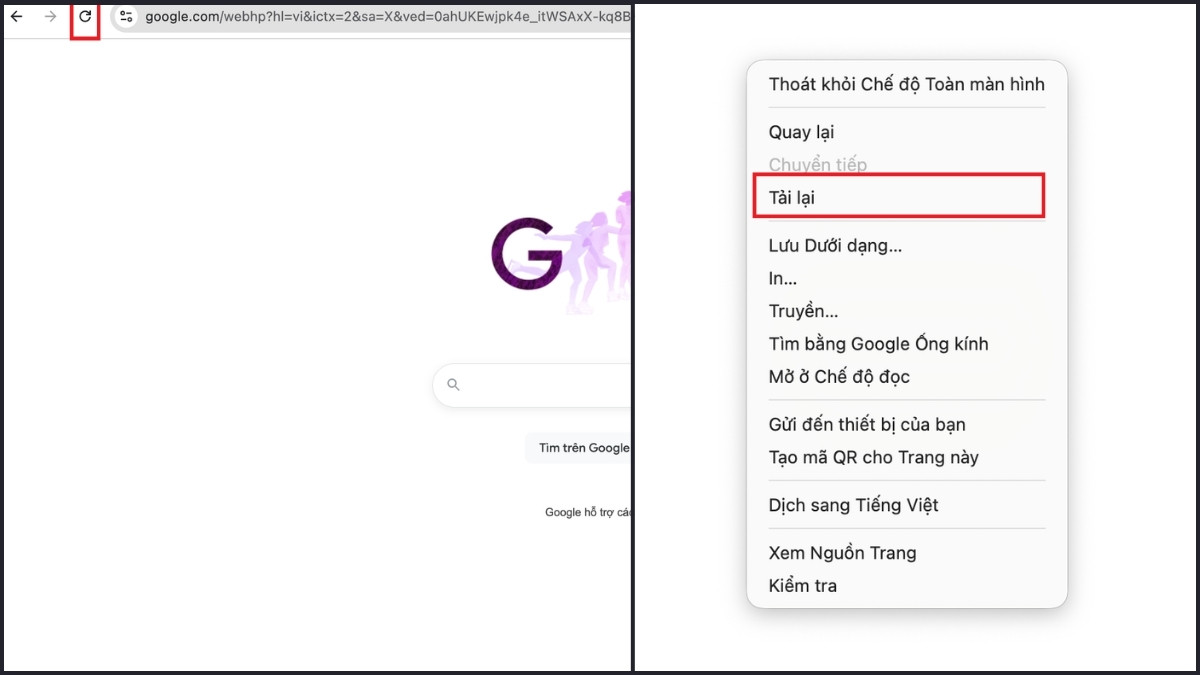 Cách làm mới trang web trên MacBook bằng chuột