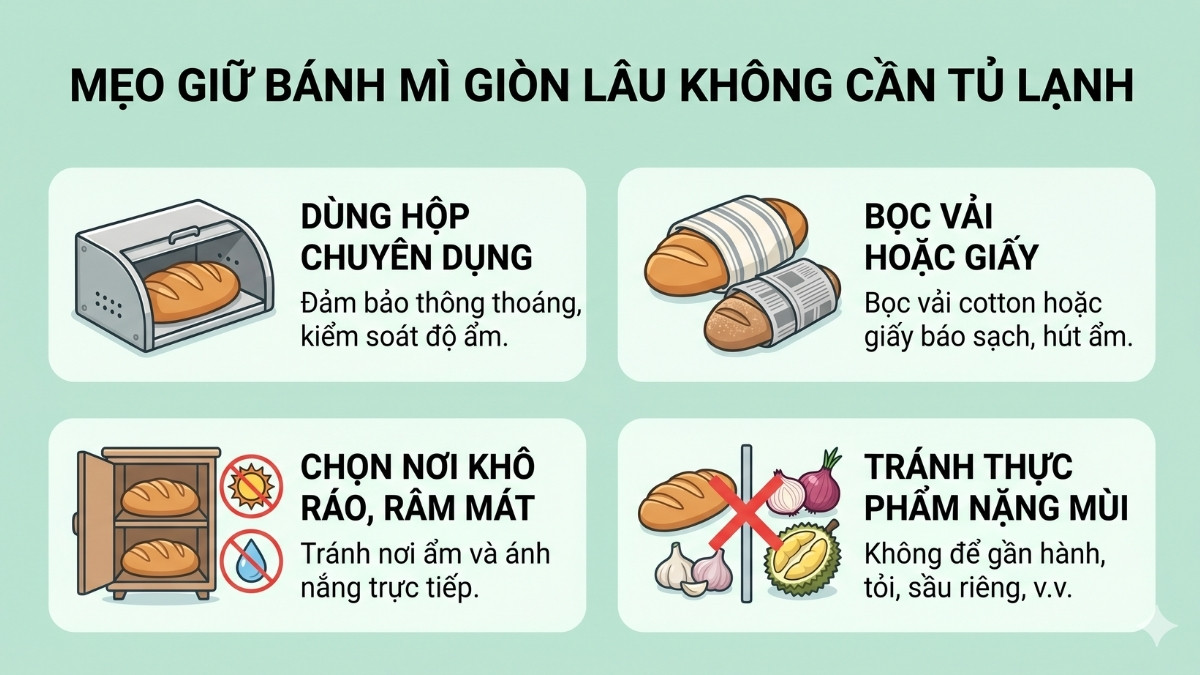Mẹo khác giữ bánh mì giòn lâu không cần tủ lạnh
