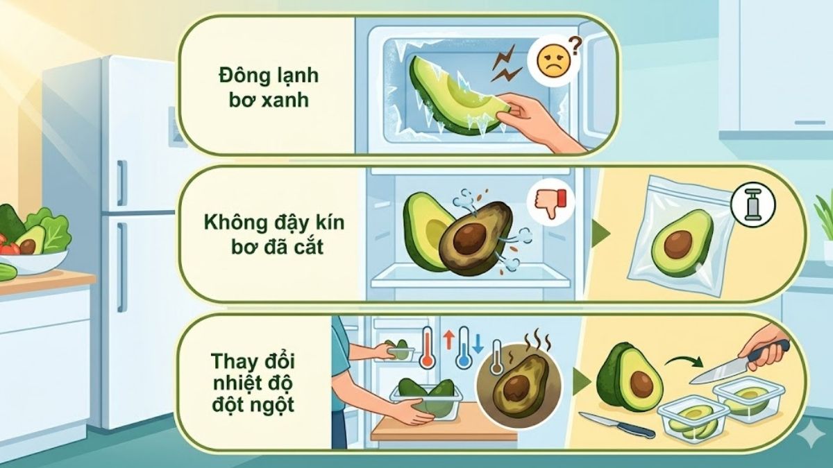 Lỗi bảo quản bơ chín trong tủ lạnh nhanh hỏng